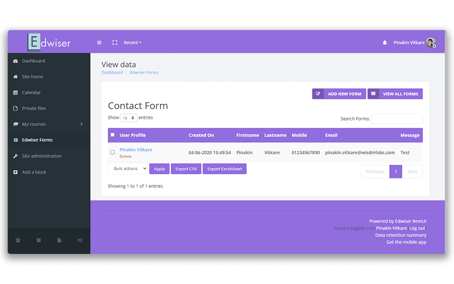 Form entry management
