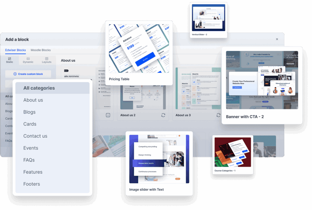 139 Pre Made Blocks 139+ Pre-Made Moodle Blocks & Designs in Page builder for Moodle
