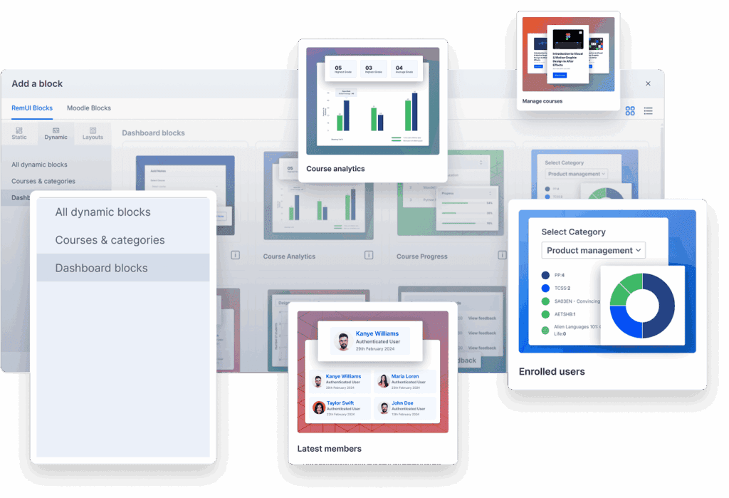 Dynamic Blocks Dynamic Dashboard Blocks in Page builder for Moodle