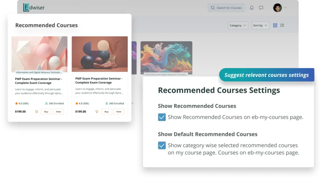 Bridge Moodle Feature 5 Showcase recommended Moodle courses to your user