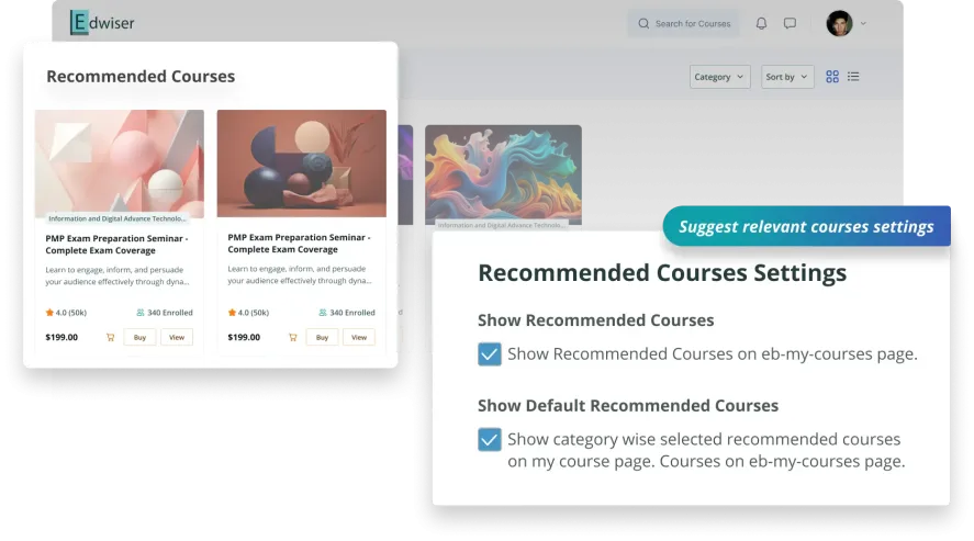 Bridge Moodle Feature 5 Showcase recommended Moodle courses to your user